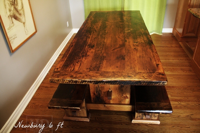 Our epoxy finish on a custom threshing floor table