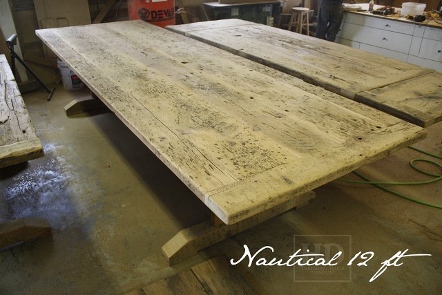 Unfinished Reclaimed Wood Trestle Tables made from Barn Boards