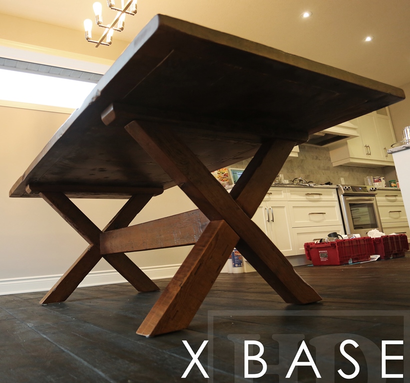 7 foot Sawbuck Table - Modern X Shaped Base - 42" wide - Reclaimed Hemlock Threshing Floor - Premium epoxy/matte polyurethane finish