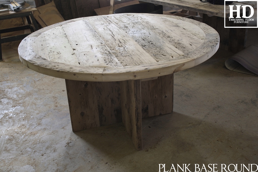 60" Round Table - Reclaimed Threshing Floor Top and Base - Premium epoxy/matte polyurethane finish - Vertical 2" Threshing Floor Walls Base