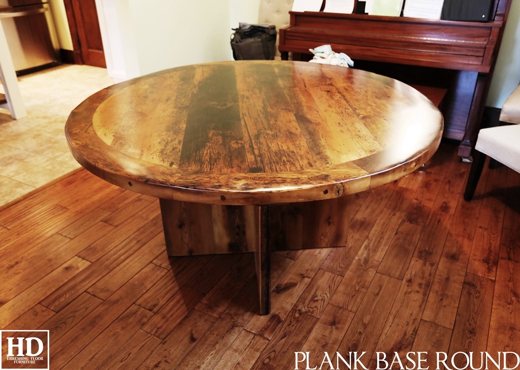 60" Round Table - Reclaimed Threshing Floor Top and Base - Premium epoxy/matte polyurethane finish - Vertical 2" Threshing Floor Walls Base
