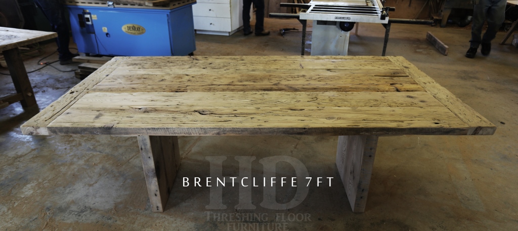 7 ft Modern 3" plank style base Table - Reclaimed Threshing Floor Hemlock - Premium epoxy/high gloss polyurethane finish