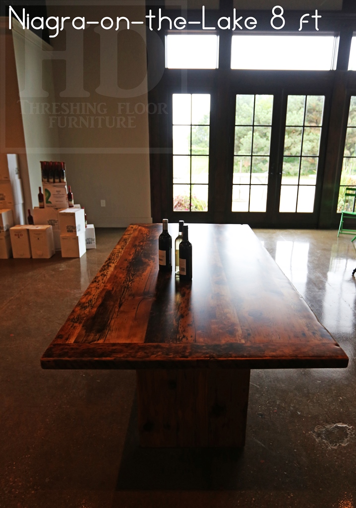 8' Modern Plank Winery Table - 48" wide - Premium epoxy/matte polyurethane Finish - Reclaimed Barnwood Threshing Floor Hemlock Construction Gerald Reinink