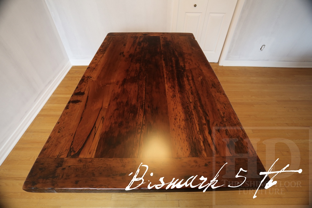 Details: 5 ft Reclaimed Wood Table - 36" wide - Reclaimed Hemlock - 3" plank posts style base - Premium epoxy/matte polyurethane finish Gerald Reinink