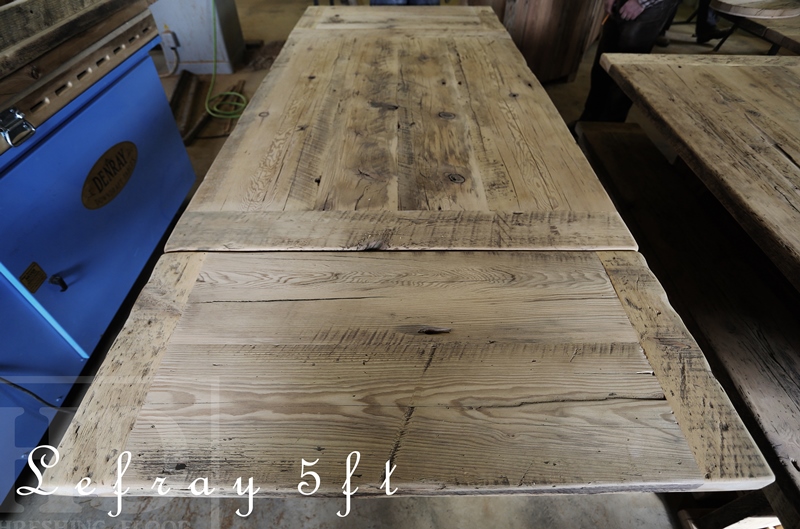 5 ft Trestle Table - 40" wide - Reclaimed Hemlock 2" Barnwood Top - Premium epoxy/matte polyurethane finish - Matching 5 ft Trestle Style Bench Gerald Reinink