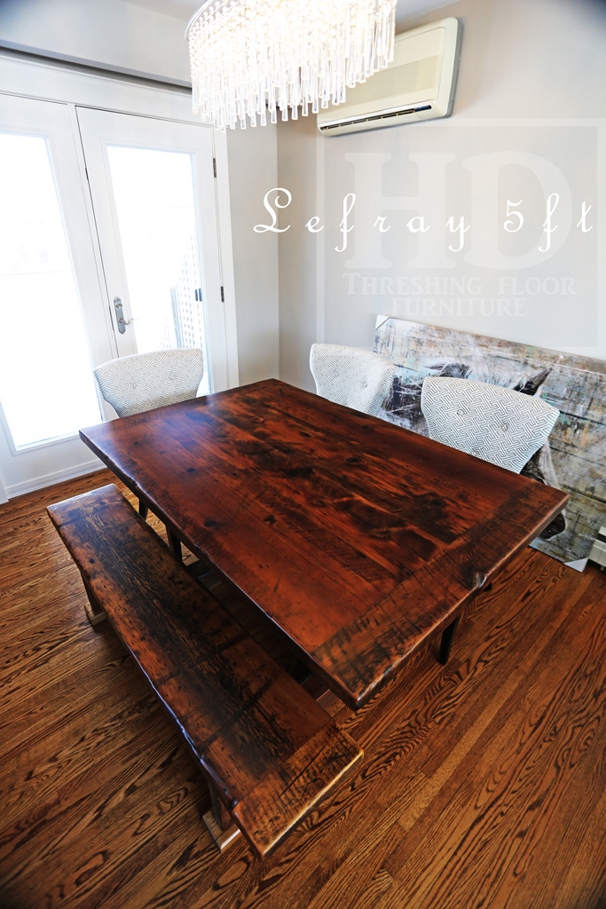 5 ft Trestle Table - 40" wide - Reclaimed Hemlock 2" Barnwood Top - Premium epoxy/matte polyurethane finish - Matching 5 ft Trestle Style Bench Gerald Reinink