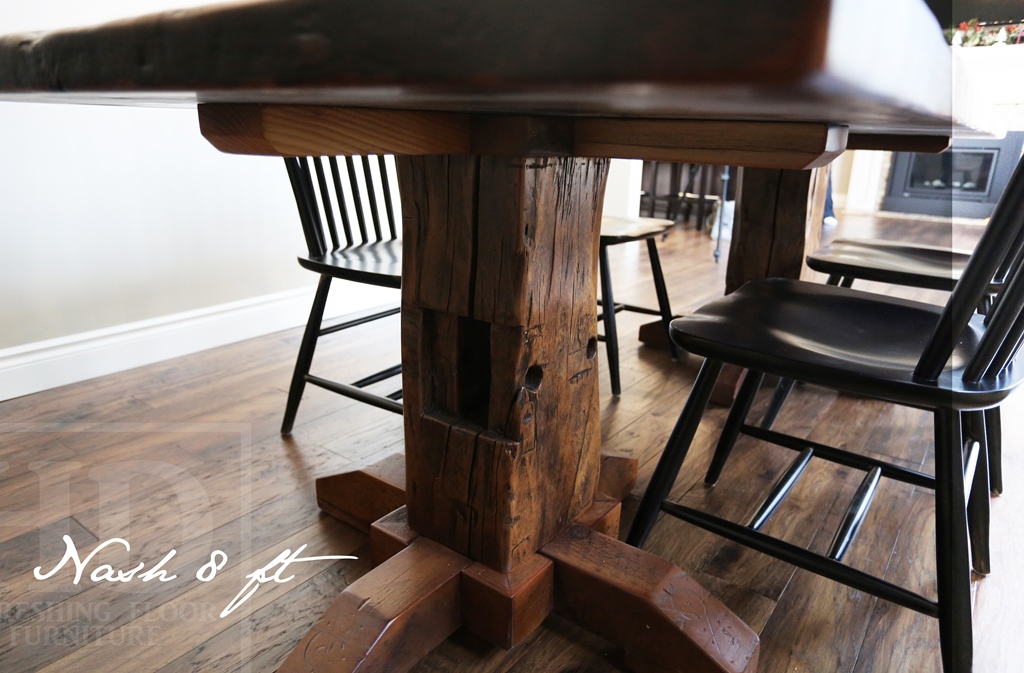 reclaimed wood pedestal tables Ontario, Kitchener, Ontario, Hand-Hewn Beams, Gerald Reinink, HD Threshing Floor Furniture, epoxy, Shaker style chairs, barnwood, farmhouse, dining