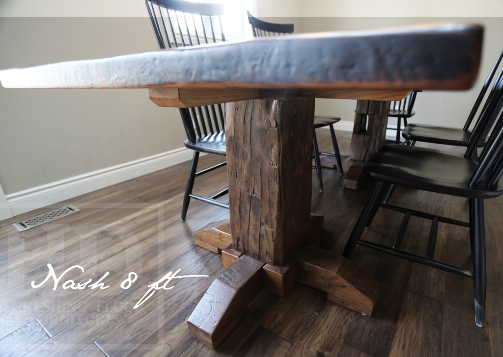 reclaimed wood pedestal tables Ontario, Kitchener, Ontario, Hand-Hewn Beams, Gerald Reinink, HD Threshing Floor Furniture, epoxy, Shaker style chairs, barnwood, farmhouse, dining