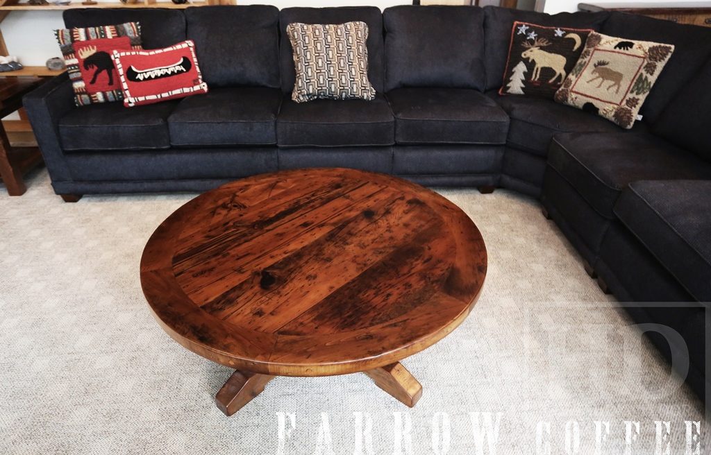 reclaimed wood coffee table Ontario, round coffee tables, epoxy, barnwood, epoxy, salvaged wood table Gerald Reinink, Muskoka, Ontario