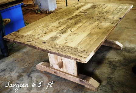 reclaimed wood trestle table, high gloss finish, Ancaster, Ontario, Farmhouse, reclaimed wood tables Ontario, epoxy finish, hemlock, dining table, Mennonite furniutre