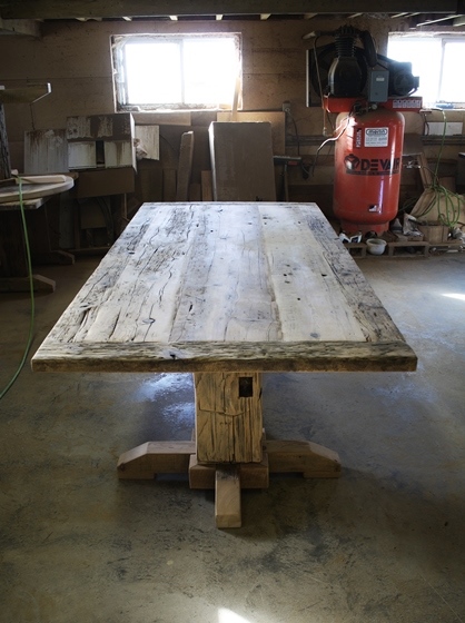 unfinished reclaimed wood table, barnwood, distressed, aged, Ontario