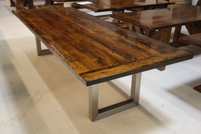 102” Metal Base Table – 45” wide – Ontario Reclaimed Barnwood 