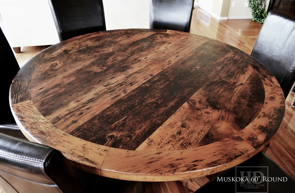 cottage tables Ontario, cottage life, reclaimed wood round table, solid wood round tables Ontario, Mennonite furniture, Muskoka, epoxy