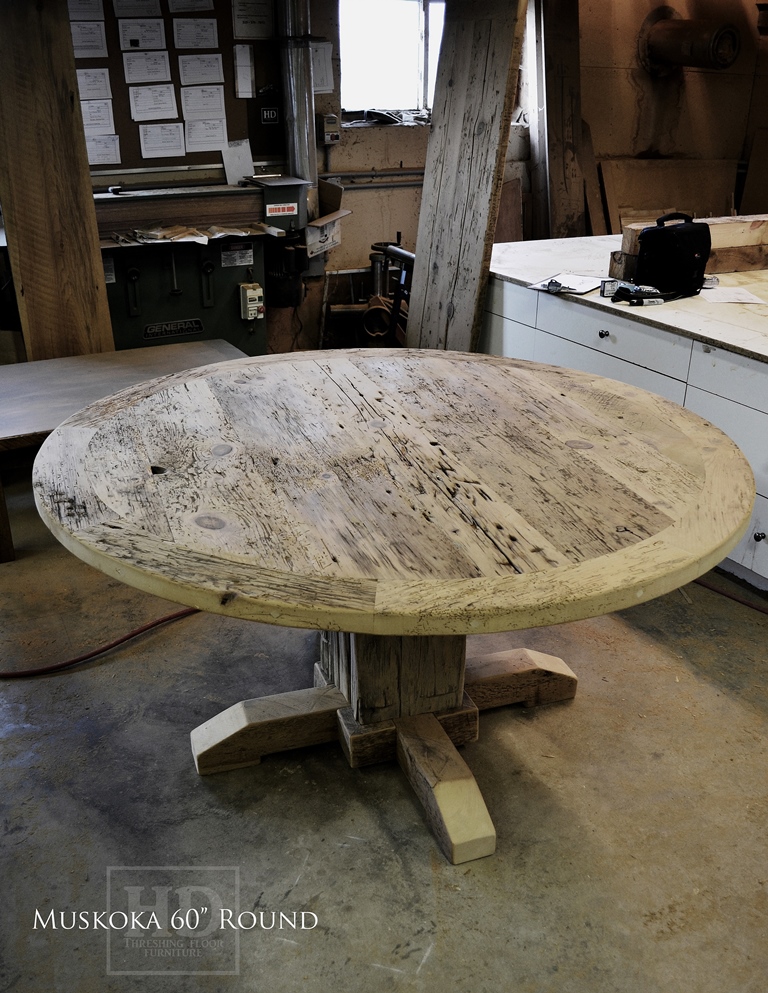 cottage tables Ontario, cottage life, reclaimed wood round table, solid wood round tables Ontario, Mennonite furniture, Muskoka, epoxy