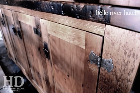 reclaimed wood hutch Ontario, cottage furniture, rustic furniture Ontario, epoxy, cabinetry, solid wood, modern farmhouse, Lee Valley Hardware, grainery board, threshing floor, HD Threshing Floor Furniture