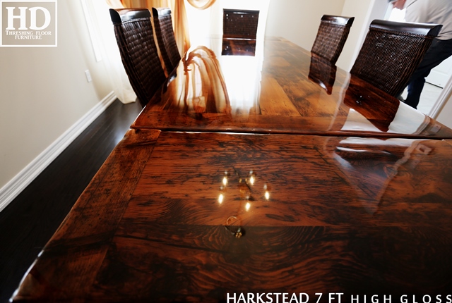 trestle table, high gloss, reclaimed wood trestle, recycled, Gerald, HD Threshing, barnwood, custom, mennonite