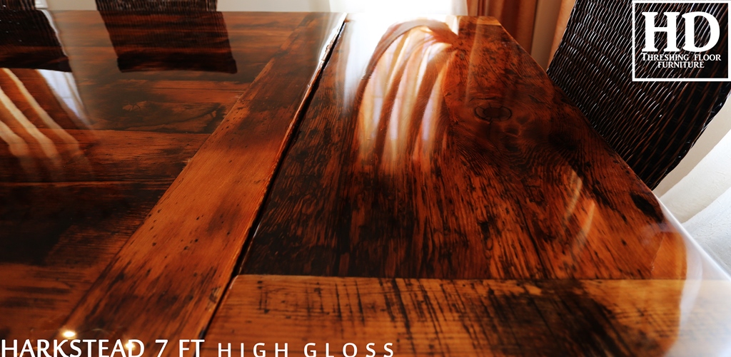 trestle table, high gloss, reclaimed wood trestle, recycled, Gerald, HD Threshing, barnwood, custom, mennonite