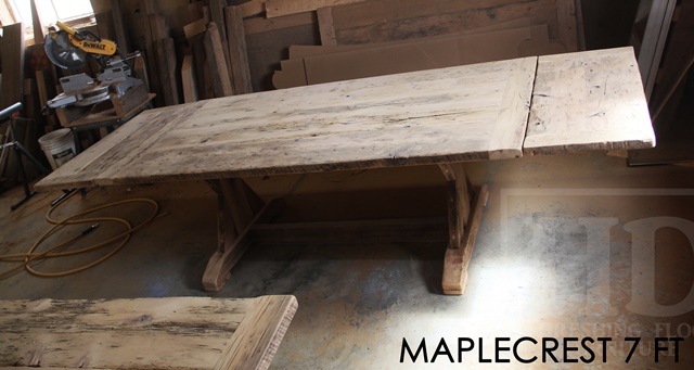 farmhouse table, epoxy, resin, HD Threshing Floor Furniture, Gerald Reinink, sawbuck, rustic table, cottage table, reclaimed wood tables Ontario