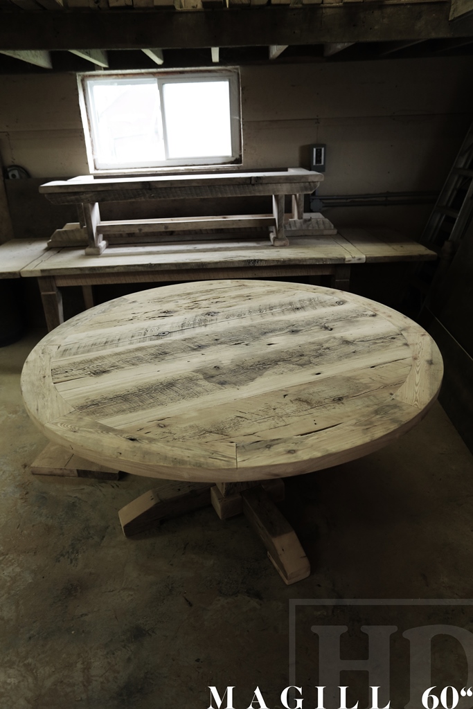 round table, reclaimed wood tables Ontario, reclaimed wood round table, hemlock, epoxy, resin, HD Threshing Floor Furniture, farmhouse round table, reclaimed wood furniture