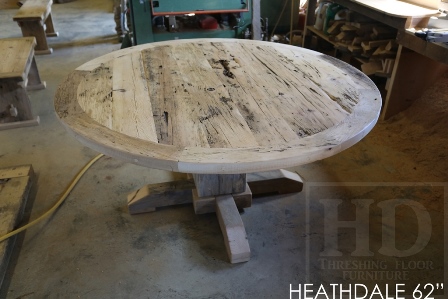 reclaimed wood round tables Ontario, Toronto, rustic table, mennonite round table, mennonite furniture Cambridge, barnwood furniture, grey table, gray table, light coloured table, distressed wood table, cottage table, farmhouse table, country style table