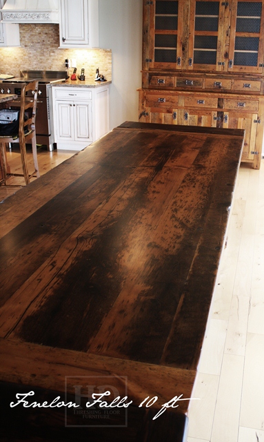 10 ft Barnwood Trestle Table - 44" wide - Premium epoxy/ matte polyurethane finish - Reclaimed Threshing Floor Board Hemlock - two 12" leaves [making total length 12 ft when extended]