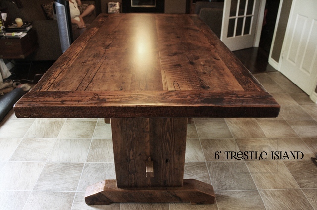Picture: 6 ft Trestle Table - 36" height - Premium epoxy/ matte polyurethane finish - Reclaimed Hemlock