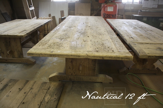 Unfinished Reclaimed Wood Trestle Tables made from Barn Boards