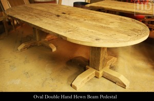Hand Hewn Beam Pedestal Table Reclaimed Wood Oval Boardroom