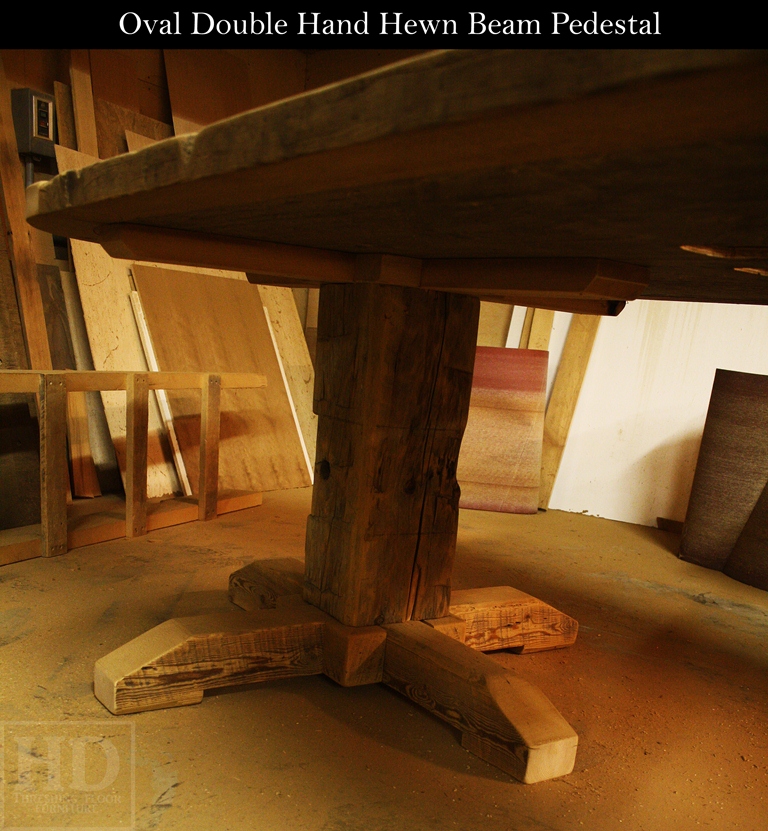 Hand Hewn Beam Pedestal Table Reclaimed Wood Oval Boardroom 