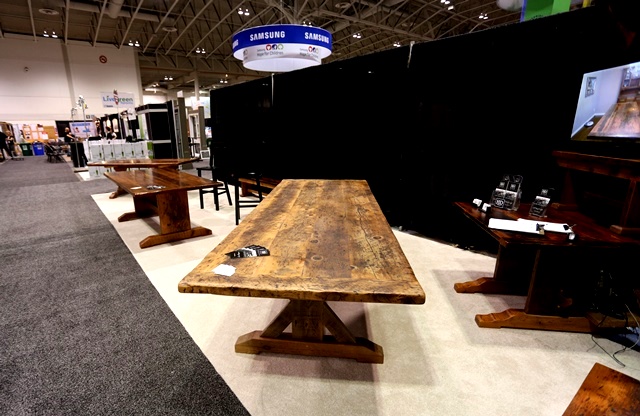 Green Living Show 2013 Direct Energy Centre Toronto HD Threshing Floor Furniture Exhibit Grey Reclaimed Wood Table