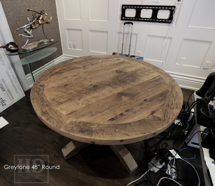 Round Reclaimed Wood Table Grey Office