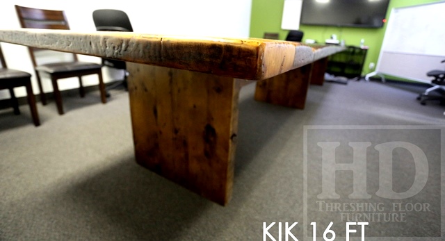 16 ft Modern Boardroom Table - 48" wide - Reclaimed Threshing Floor Pine - Premium epoxy/matte polyurethane finish - custom logo embedded