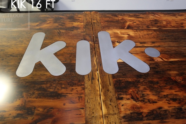 16 ft Modern Boardroom Table - 48" wide - Reclaimed Threshing Floor Pine - Premium epoxy/matte polyurethane finish - custom logo embedded