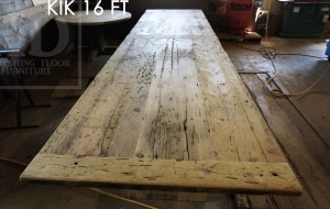16 ft Modern Boardroom Table - 48" wide - Reclaimed Threshing Floor Pine - Premium epoxy/matte polyurethane finish - custom logo embedded
