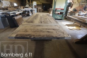 72" Oakville Trestle Table - Reclaimed Threshing Floor Hemlock - Premium epoxy/matte polyurethane finish - One 18" leaf extension