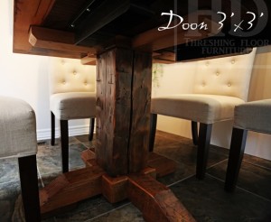 Specifications: 36" x 36" Pedestal Table - Reclaimed Barnwood Hemlock - Premium epoxy/matte polyurethane finish - Hand-hewn beam post - One 18" leaf