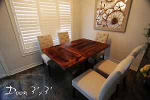 Specifications: 36" x 36" Pedestal Table - Reclaimed Barnwood Hemlock - Premium epoxy/matte polyurethane finish - Hand-hewn beam post - One 18" leaf