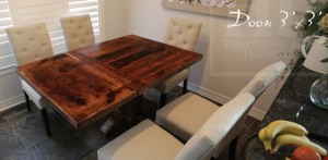 Specifications: 36" x 36" Pedestal Table - Reclaimed Barnwood Hemlock - Premium epoxy/matte polyurethane finish - Hand-hewn beam post - One 18" leaf