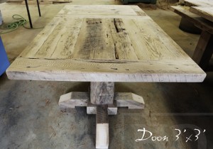 Specifications: 36" x 36" Pedestal Table - Reclaimed Barnwood Hemlock - Premium epoxy/matte polyurethane finish - Hand-hewn beam post - One 18" leaf