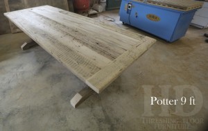 9 ft Trestle Table - 42" wide - Reclaimed Threshing Floor Hemlock - Premium epoxy/matte polyurethane finish