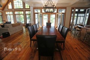9 ft Trestle Table - 42" wide - Reclaimed Threshing Floor Hemlock - Premium epoxy/matte polyurethane finish