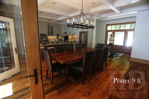 9 ft Trestle Table - 42" wide - Reclaimed Threshing Floor Hemlock - Premium epoxy/matte polyurethane finish