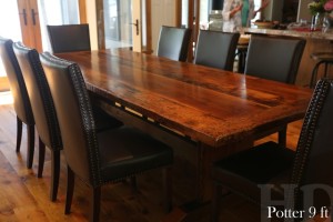 9 ft Trestle Table - 42" wide - Reclaimed Threshing Floor Hemlock - Premium epoxy/matte polyurethane finish