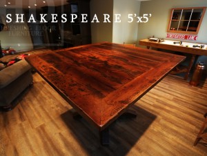 5 ft by 5 ft Pedestal Table - reclaimed hand-hewn beam post - Reclaimed Hemlock Thre- Premium epoxy/matte polyurethane finish