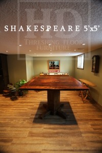 5 ft by 5 ft Pedestal Table - reclaimed hand-hewn beam post - Reclaimed Hemlock Thre- Premium epoxy/matte polyurethane finish