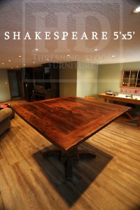 5 ft by 5 ft Pedestal Table - reclaimed hand-hewn beam post - Reclaimed Hemlock Thre- Premium epoxy/matte polyurethane finish