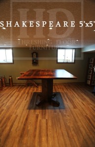 5 ft by 5 ft Pedestal Table - reclaimed hand-hewn beam post - Reclaimed Hemlock Thre- Premium epoxy/matte polyurethane finish
