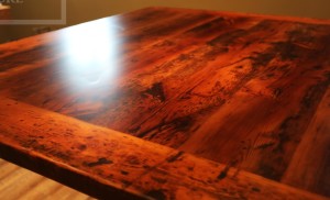 5 ft by 5 ft Pedestal Table - reclaimed hand-hewn beam post - Reclaimed Hemlock Thre- Premium epoxy/matte polyurethane finish