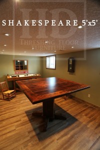 5 ft by 5 ft Pedestal Table - reclaimed hand-hewn beam post - Reclaimed Hemlock Thre- Premium epoxy/matte polyurethane finish