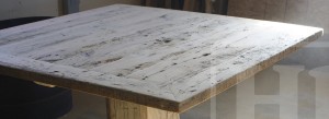 5 ft by 5 ft Pedestal Table - reclaimed hand-hewn beam post - Reclaimed Hemlock Thre- Premium epoxy/matte polyurethane finish